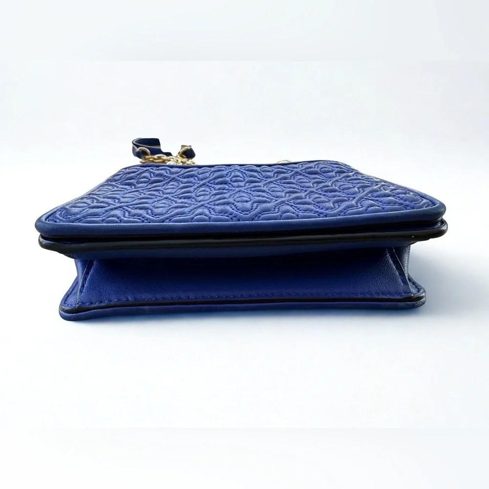 🔥 Tory Burch Fleming Small Quilted Floral Shoulder Bag - Royal Blue/Gold